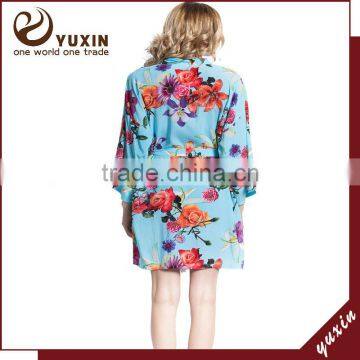Floral Robe Breathable Cotton Short Keen Length Floral Bridesmaid Robe FR0010 photo-2