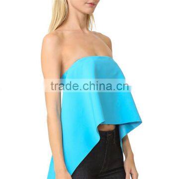 OEM Summer Latest Lady Flowing Strapless Short Front Long Back Blouse photo-3