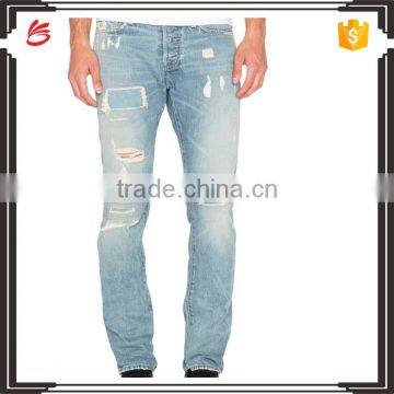 2017 hot sale denim jeans made in china broken tore up jeans for man