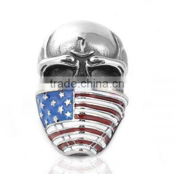 Titanium Steel Unadjustable Rings Antique Silver Multicolor Enamel Skull National Flag