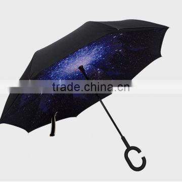 Windproof Self-standing Car Sun Rain Gear Inverted umbrella Flowers Reverse Folding Umbrella