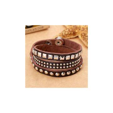 Leather Metal Studs Wrap Bracelet