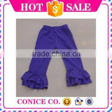 2015 casual dark purple plain dyed ruffle cotton knitted girls capri pants