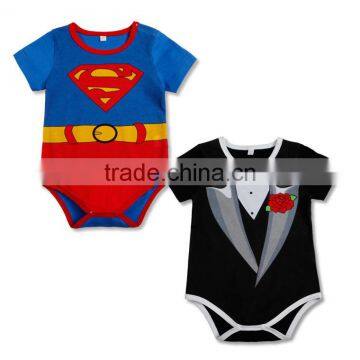 summer gentleman style superman short sleeve baby romper