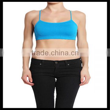 Seamless Cross Strap Back SPORTS BRA TANK TOP Stretch Bandeau Cami blue color