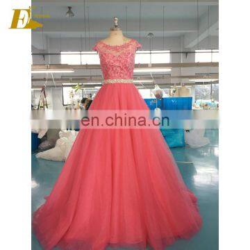 Arabian Patterns Scoop Neckline Cap Sleeve Lace Up Crystal Sash Long Prom Dress 2017