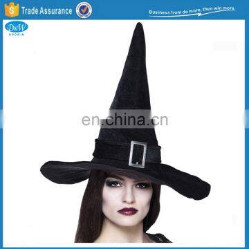 Deluxe Black Velvet Witch Hat with Buckle