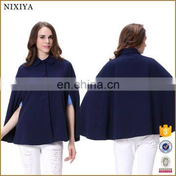 Navy Blue Jersey Crepe Fabric Fashion Woman Cape Winter Coat