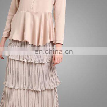 2017 Peplum Modern Baju Kurung Pleated Skirt Satin Baju Suits Muslim Women Clothing photo-6