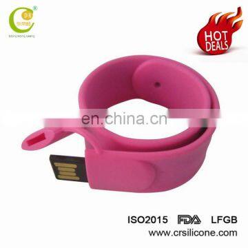 OEM Slap Bracelet Usb Flash Memory Drive Silicone Wristband With Customized Logo