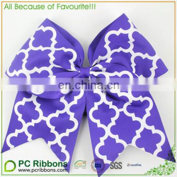 Popular quatrefoil Printed purple grosgrain Cheer Bow For Girls