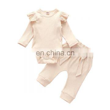 Newborn Infant Baby Ribbed Bodysuit Outfit Girl Boy Long Sleeve Two-Pieces Outfits Spring Autumn Romper Pant Clothing Set photo-4