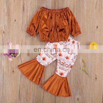Thanksgiving Day Christmas Baby Girl Clothing Set Autumn Kids 2PCS Outfit Toddler Tops + Bell-bottomed Trousers Set 1-5T photo-7