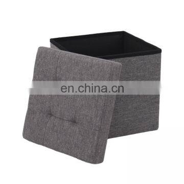 RTS Faux linen fabric Polyester folding stool storage ottoman customized design available