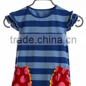 Barrau design blue striped cotton top clothing cheap china wholesale kids clothing