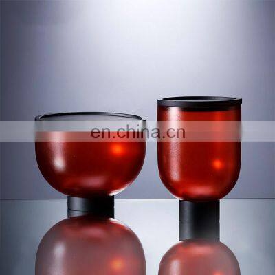 Nordic Style Home Party Decor Candle Wedding Decoration Cup Shape Round Glass Vase Red