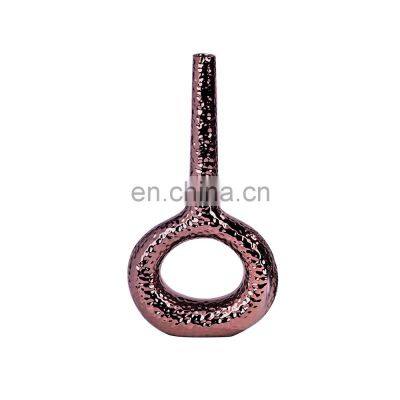 Moder Luxury Golden Ceramic Home Decor Silver Plated Hollow Donut Flower Vase for Living Room Decoration photo-3