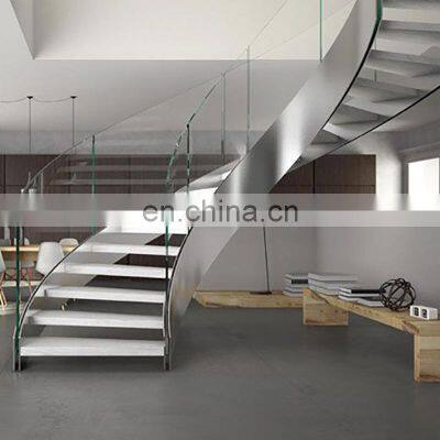 CBMMART High quality stainless steel curved staircase laminated glass wood curved stairs