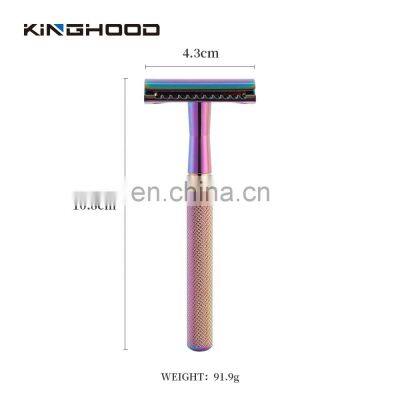 Rainbow Hot Sell Colorful Metal Wholesale Reusable Manual Premium Double Edge Safety Razor photo-3