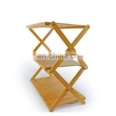 Bamboo Flower Shelf Eco Friendly Muti-Function Foldable 3-Tier Rack Bamboo Storage Holder