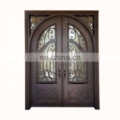 Modern villa exterior french luxury design metal frame handmade scrolls anti rust front security wrought iron double entry doors