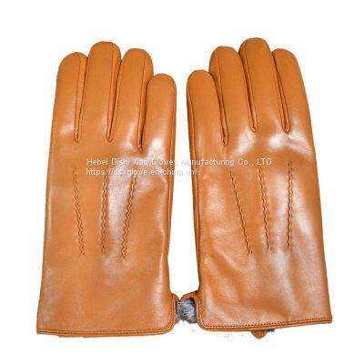 Fashion Sheepskin Leather Gloves With Rabbit Fur Lining Custom Men Black Gloves Winter Warm photo-5