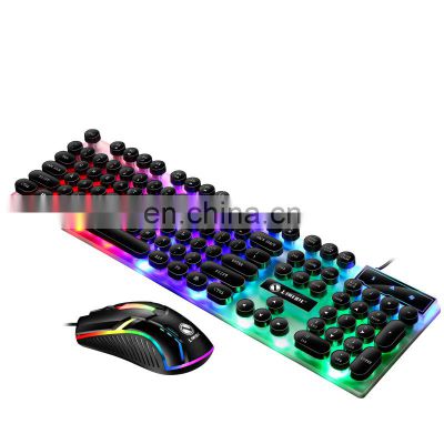 Punk Luminous Keyboard Mouse Set Retro Keyboard Round Key Wired Competitive Gaming Mouse Keyboard