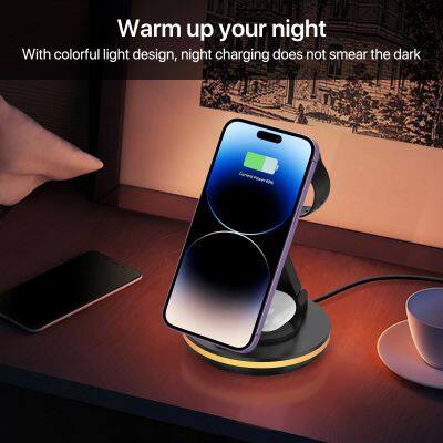 Rotatable Led Colourful Foldable 3-1 Mini Multifunction 3 In 1 Foldable Black Wireless Charger photo-4