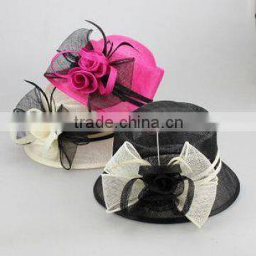 Fancy Sinamay Hat with White Ribbon Decorated