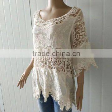 2016 Ladies Tops Hot Cotton Embroidery Lace Fabric Vest for Women Blouse photo-2
