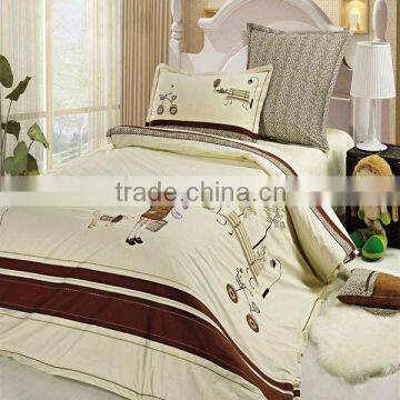 Embroidery People Life Bedding Cotton Child Duvet Cover Bed Set 205TC In Cream Color