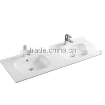 JETMAN Double Vessel Bowls Ceramic Curve Corner Hand Washing Sink Basin