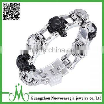 Wholesale black and white skull bike chain bracelet for men