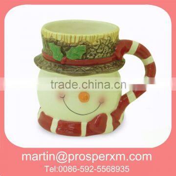 Christmas ceramic snowman mug in wood