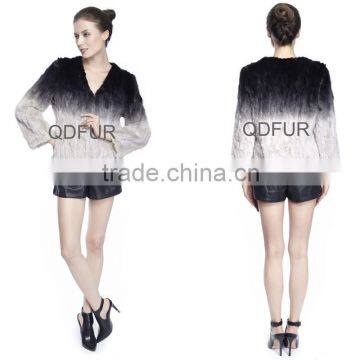 QD70831 Fashion Gradient Color Pieces Discount Mink Fur Jacket Coat Casual Outwear