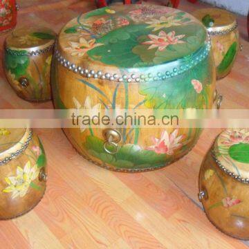 Chinese painted drum table and stool LWD379