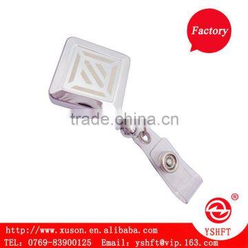 chome finish retractable metal badge for keys reel with laser printing