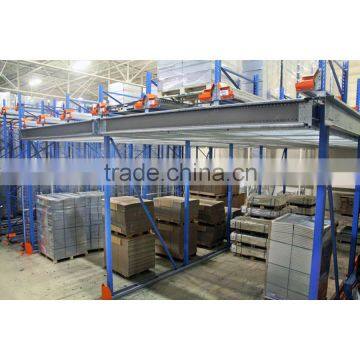 pallet shutte system on mezzanine rack floor