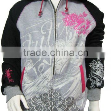 Fashion ladies' heavy cotton zip up hoodies&sweatshirts