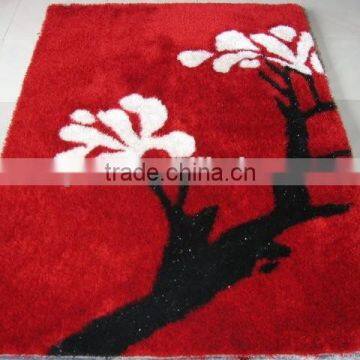 Korea shaggy carpet rose shape red silk carpet, mat,rug for door