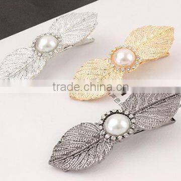 elegant plain metal gold leaf bead french hair pin hair clip