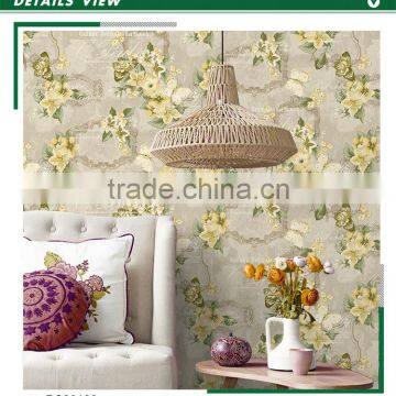 low price printing non woven wallpaper, vanilla yellow pastoral bold floral wallcovering for kids room , eco wall decor