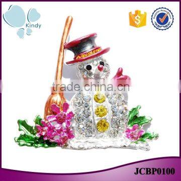 Wholesale festival gift zinc alloy multicolor rhinestone enamel christmas snowman brooch