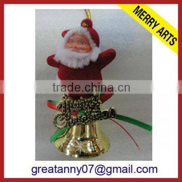 china yiwu wholesale market supplier flashing gold plastic christmas bells with santa decoration