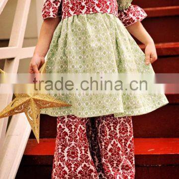 Beautiful Baby Stylish Embroidery Long Sleeve Cotton Dress and Ruffle Pant Kids Clothes photo-3