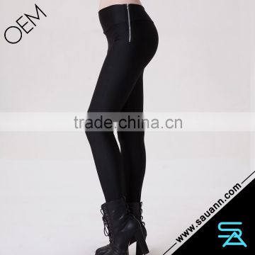 High Waisted Black Candy Color Stretchy Women Leggings with Zipper