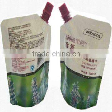 plastic liquid stand up detergent pouch with corner spout