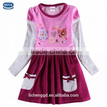 (H6686D) 2015 NOVATX kids latest fancy design high quality woolen beautiful floral embroidered cute bags girl winter dress