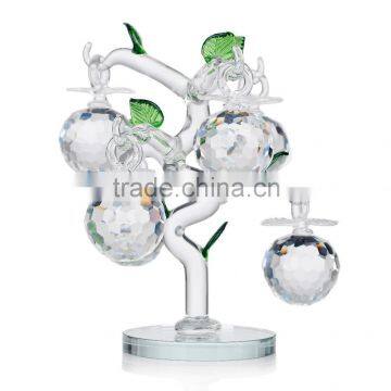 Chiristmas gift K9 crystal green leaves etched diamond fruit decorative crystal apple trees christmas ornaments                        
                                                                                Supplier's Choice