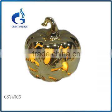 high quality golden ceramic halloween pumpkin tealight holder